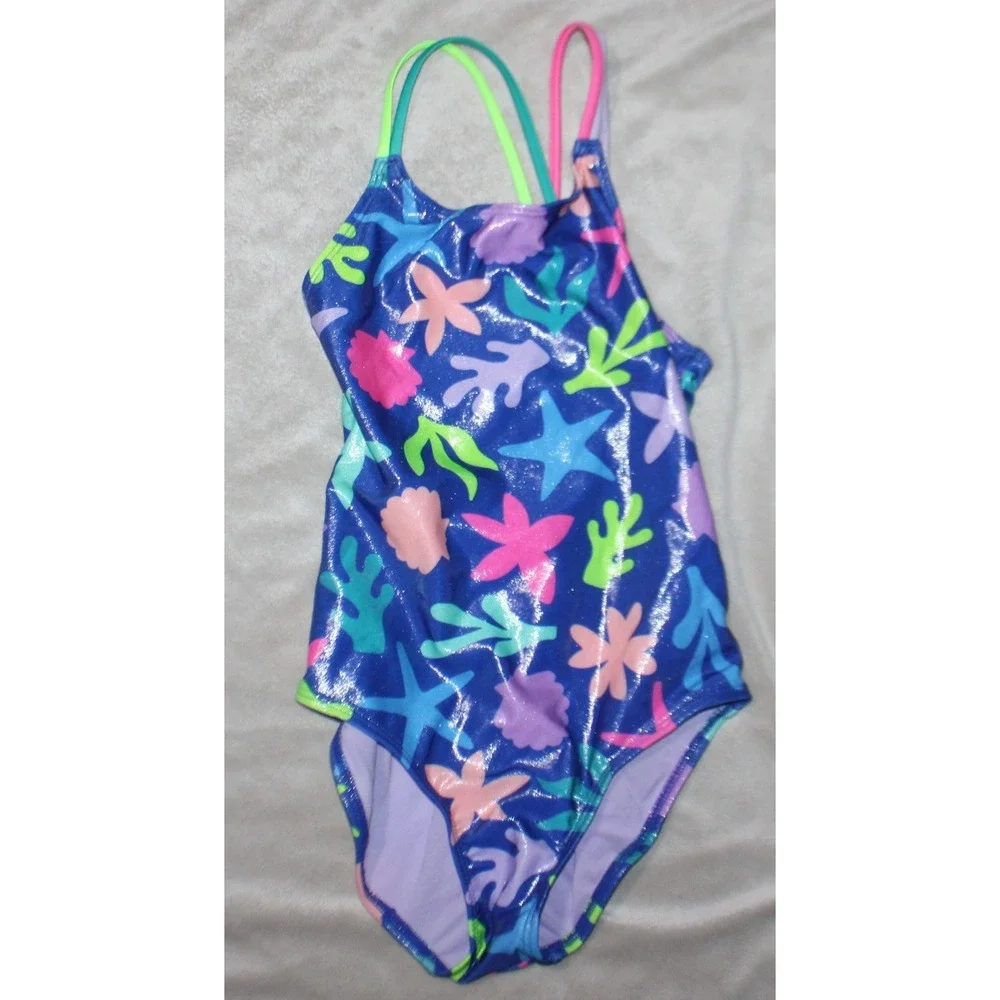 Cat & Jack Underwater Abstraction Star Fish Print Swimsuit Girl M 8 NEW 1 PC